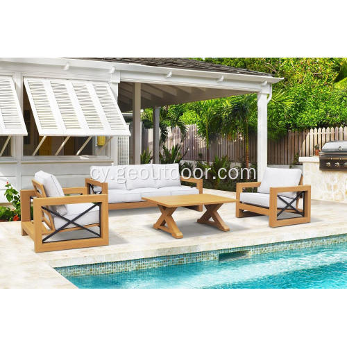 4pcs teak pren fel set soffa patio alwminiwm